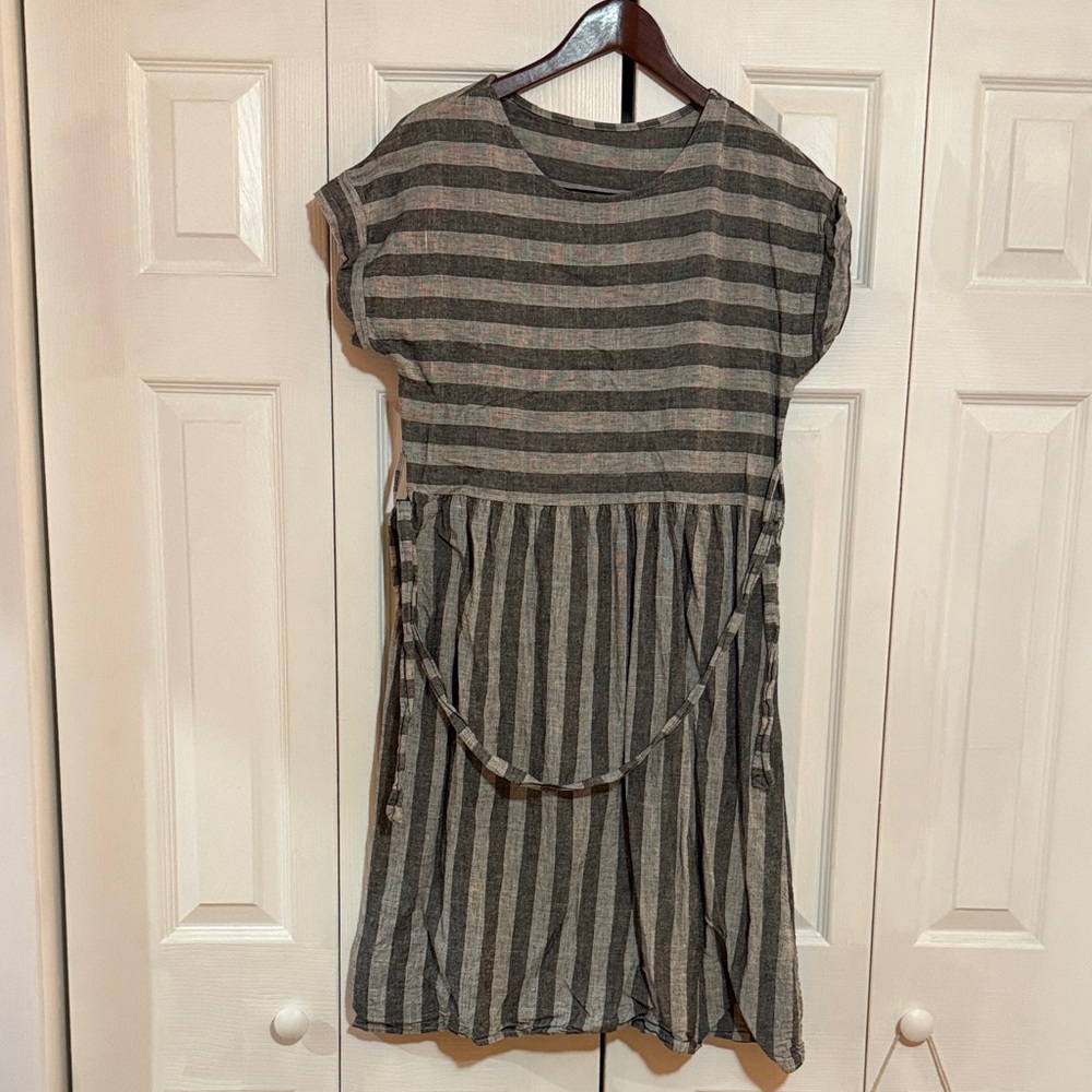 Striped Gray and Black Italian Linen Dress size M